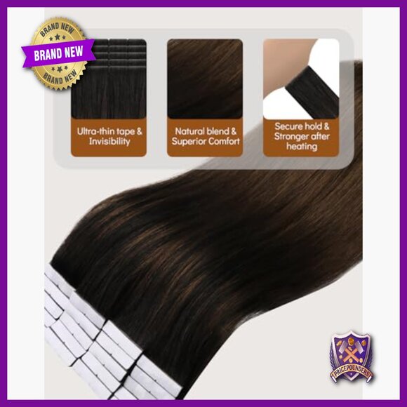 Human Hair Tape-In Extensions 16 Inch Straight Seamless Invisible PU Weft